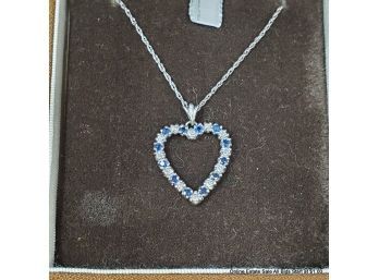 14K White Gold Sapphire And Diamond Pendant Necklace 4 Grams
