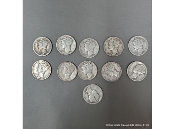 11 U.S. Mercury Dimes 1928-1945