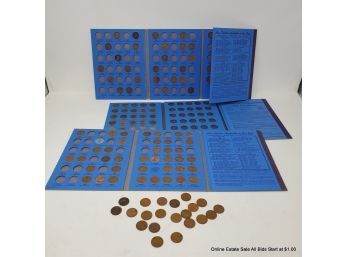 3 Lincoln Cent Folders, Tin Of Loose Pennies