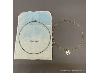 One Unmarked Silver Choker With Tiffany Bag And One Gold Tone Choker Marked Napier
