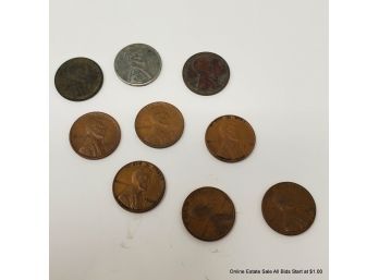 9 Wheat Pennies Copper And Steel