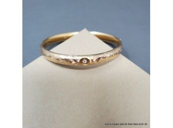 14K Yellow Gold And Diamond Hinged Cuff Bracelet 9 Grams