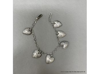 Silver 6 Heart Charm Bracelet 4 Grams