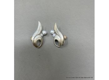 Georg Jensen Sterling Silver USA 0482 Screw Back With Pearl Earrings 7 Grams