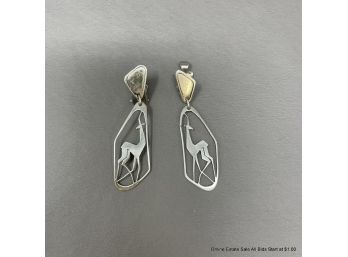 MCM Silver Tone (likely Sterling) Antelope Clip Back Earrings 4 Grams