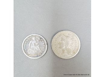 1854 U.S. Half Dime And 1871 Three Cent Nickel