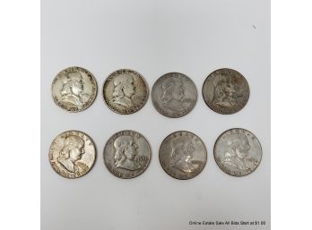 8 Franklin Half Dollars 1950s-60s