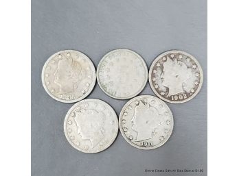 Five U.S. Nickels 1882-1911