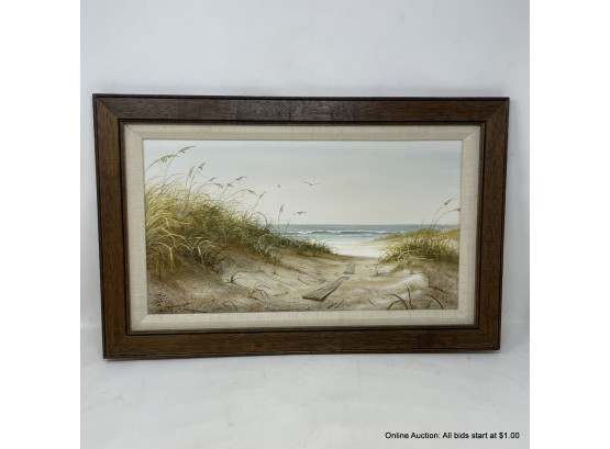 Douglas Grier Acrylic On Panel Painting Beach Scene In Wood Frame