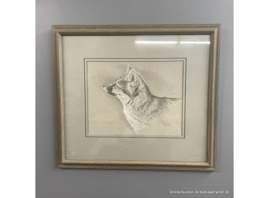 Pastel Far & Away Gray Fox Signed K. E. Dunn 95' In Wood Frame