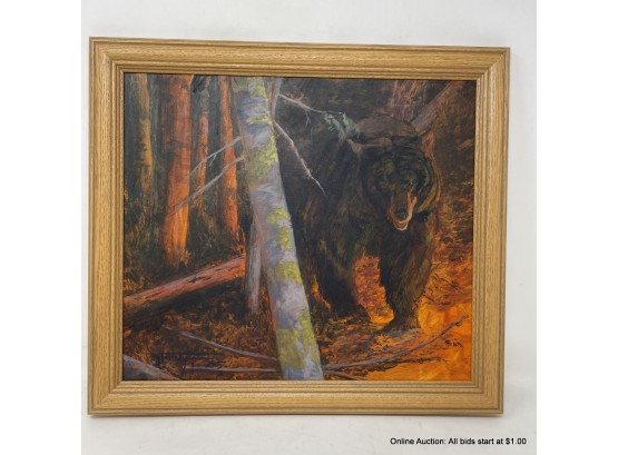 Robert Raymond 2005 Framed Acrylic On Panel Bear In Woods