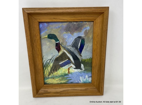Unsigned Duck Painting In Wood Frame