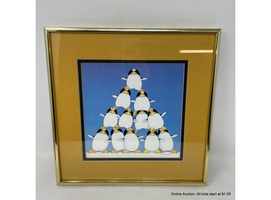 Stewart Moskowitz 1977 'the Corporation' Penguin Pyramid Print In Gold Metal Frame