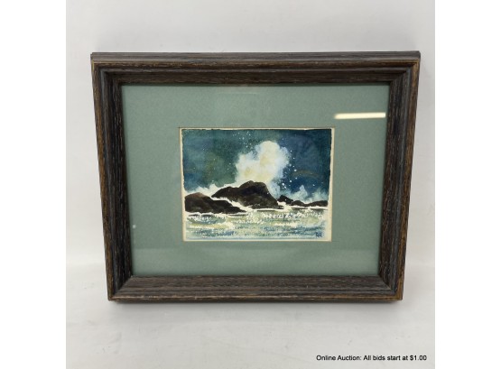 Vintage Ann Rutter Watercolor Crashing Waves In Wood Frame