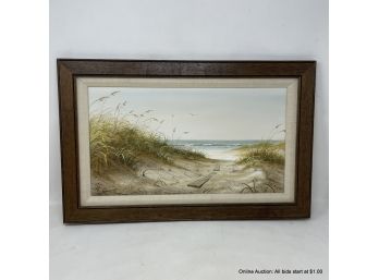 Douglas Grier Acrylic On Panel Painting Beach Scene In Wood Frame