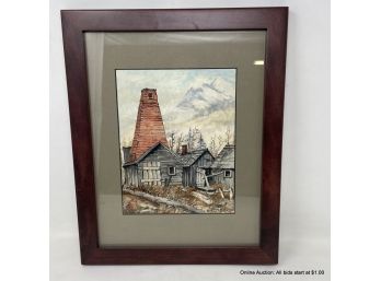 Vic Sparks 'Old Firehouse And Soapy's Smith Saloon, Skagway' Watercolor In Wood Frame