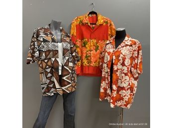 Three Vintage Barkcloth Hawaiian Shirts Luau Sportswear, Waltah Clark's, And Hawaiian Togs