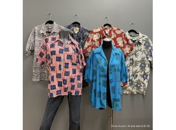 Lot Of Six Cotton And Silk Print Button Front Shirts Sizes L -XL