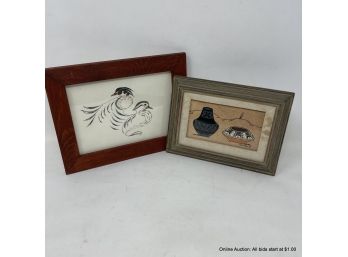 Two Small Paintings In Wood Frames One Eddy Cobiness And One Tsee-pin