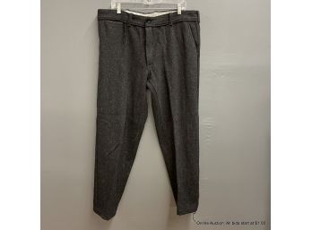Vintage Mens Dark Grey Wool Pants With Snap And Zipper Fly