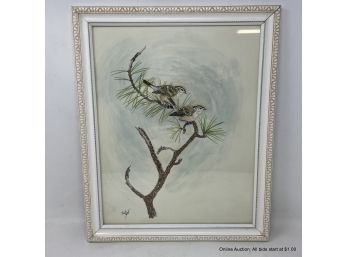 Ed Ruckey Golden Crown Kinglet Watercolor Painting In Frame