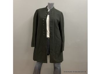 Vintage Black Military Style Wool Coat With Buttons And Back Pleating