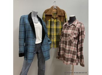 Three Vintage Wool Flannel Jackets Two Pendleton And One Handmade