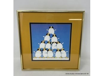 Stewart Moskowitz 1977 'the Corporation' Penguin Pyramid Print In Gold Metal Frame