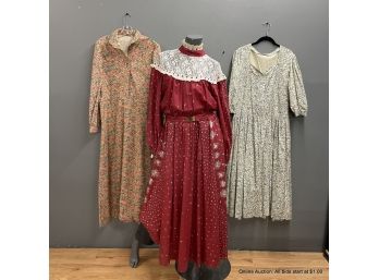 Lot Of Three (3) Vintage Country Prairie Style Full-length Dresses