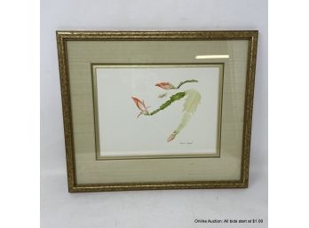 Bruce Corban Christmas Cactus Watercolor Painting In Frame