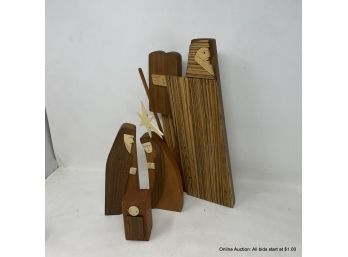 Mid Century Wood Nativity Figures, Star On Stick And Moses Unsigned