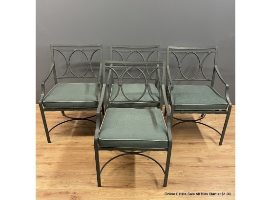 Set Of Four Brown Jordan Outdoor Patio Chairs With Green Powder Coated Finish