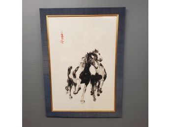 Original Ink On Paper Equestrian Painting Signed