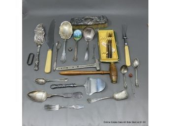 Lot Of Misc. Flatware, Cutlery, Hammers, And Brush