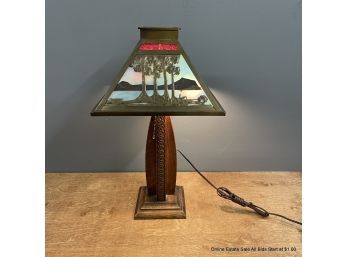 Craftsman Table Lamp With Copper And Slag Glass Shade