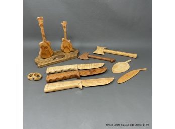 Lot Of Hattabaugh Carvings Misc. Wood Carved Items