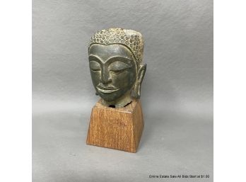 Antique Thai Buddha Head On Stand
