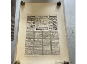 Nance Bracken 1984 Calendar And Map Of Washington State 51/100 Etching Signed Unframed