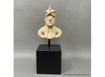 Antique Ceramic Bust On Stand (Possibly Minoan)