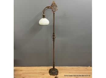 Brass Floor Lamp With Painted Milk Glass Shade