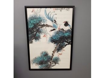 Chinese Ink On Paper, Avian Scene Framed Art