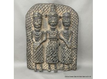 Benin Bronze West African Three Figure Plaque