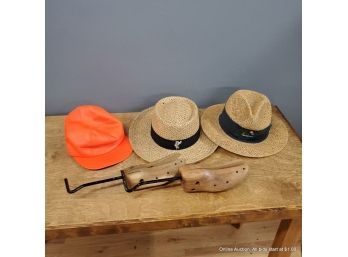 Lot Of Assorted Hats And Cedar Shoe Forms