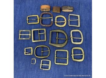 Lot Of Fourteen (14) Various Buckles And Three (3) Leather Belt Loops