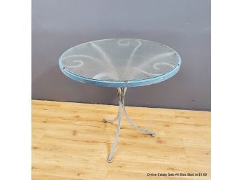 Glass Top Patio Table W/ Painted Iron Legs