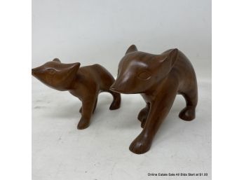 Two Vintage Carved Wood Bears Signed