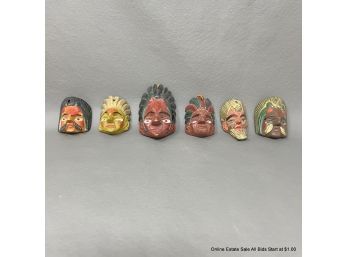 Lot Of Six Small Carved And Painted  Wood Masks