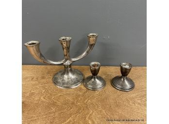 Metal Candelabra And Pair Of Candlestick Holders