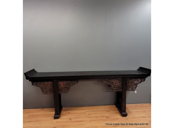 Large Chinese Alter Hall Table With Hand Carved Rooster Details