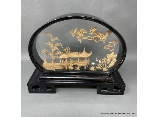 Chinese Shadow Box With Cork Landscape Scene